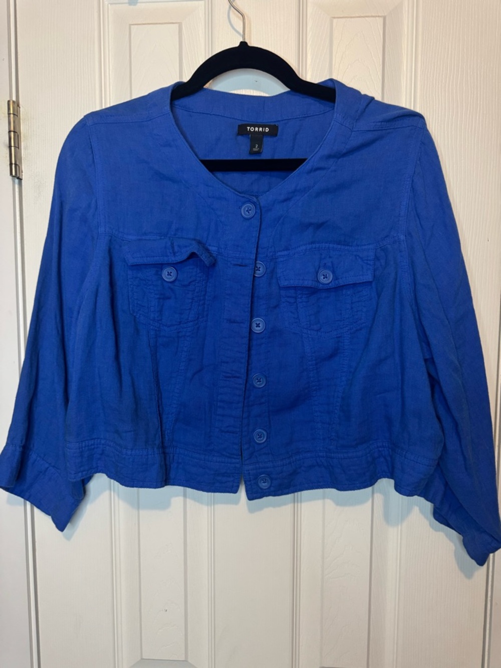 Torrid Royal Blue Button-Front Crop Jacket